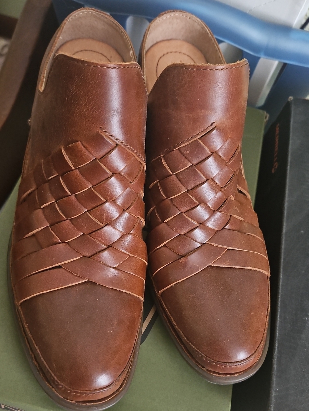 Born Women's Brown Woven Leather Ankle Booties